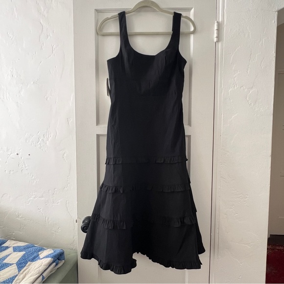 NWT Anthropologie Blythe Square Neck Tiered Ruffle A-line Midi Dress Black XXSP - Picture 1 of 14